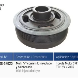 polea cigueñal TOYOTA  TOYOTA 3.0 TD 16V > 2005 MOTOR 1KD (1340867020)   codigo cmn8204