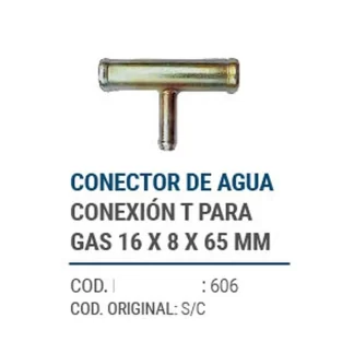 CAÑOS METALICOS  CONECTOR DE AGUA T 16 X 8  X 65   codigo dnhc606