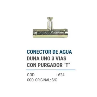CAÑOS METALICOS CONECTOR DE AGUA DUNA UNO 3 VIAS CON PURGADOR T codigo dnhc624