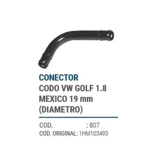 CAÑOS METALICOS  CONECT. CODO VW GOLF 1.8 MEXICO 19mm DIAM  codigo dnhc807