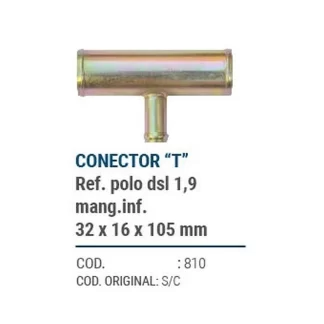CAÑOS METALICOS  CONECTOR T REF POLO DSL 1,9 MANGUERA INFERIOR 32 X 16 X 105 MM  codigo dnhc810