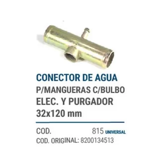 CAÑOS METALICOS  CONECTOR DE AGUA PARA MANGUERAS CON BULBO ELECR CON  PURGADOR 32 X 120   codigo dnhc815