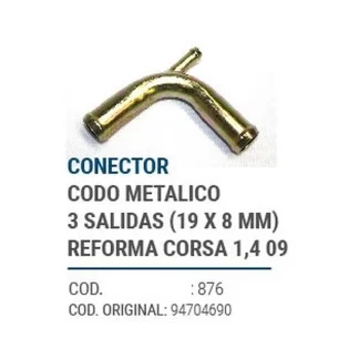 CAÑOS METALICOS  CODO METALICO 3 SAL 19 X 8 MM REFORMA CORSA 1,4   codigo dnhc876
