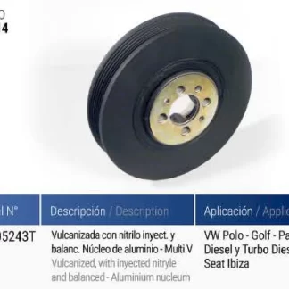 POLea cigüeñal VW VW POLO-PASSAT D TURBO D NUCLEO ALUM MULTI V codigo PC0014