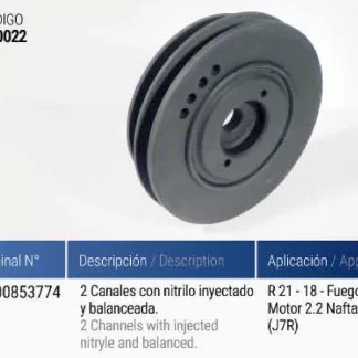 POLea  cigüeñal  Renault   RENAULT 21/18/FUEGO MOTOR 2200 (VULCANIZ)   codigo PC0022