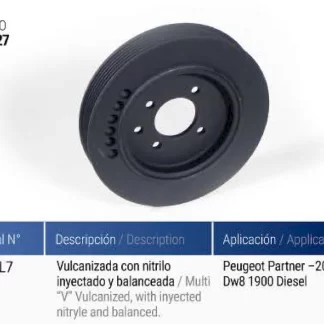 POLea  cigüeñal  Peugeot  PEUGEOT PARTNER-206 MOTOR DW8 1900 D (VULCANIZADA)   codigo PC0027 0515-L7