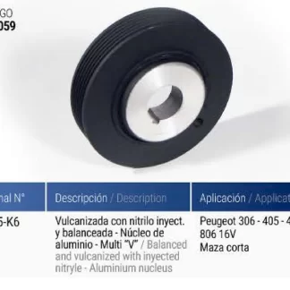 POLea  cigüeñal  Peugeot  PEUGEOT 306-405-406-605-806-EXPERT 16V MAZA CORTA NUCLEO DE ALUMINIO  codigo PC0059 0515K6