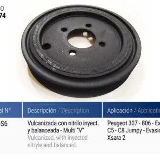 POLea  cigüeñal  Peugeot  PEUGEOT 307-806-EXPERT-C5-C8-JUMPY-EVASION-XSARA 2  codigo PC0074 0515S6
